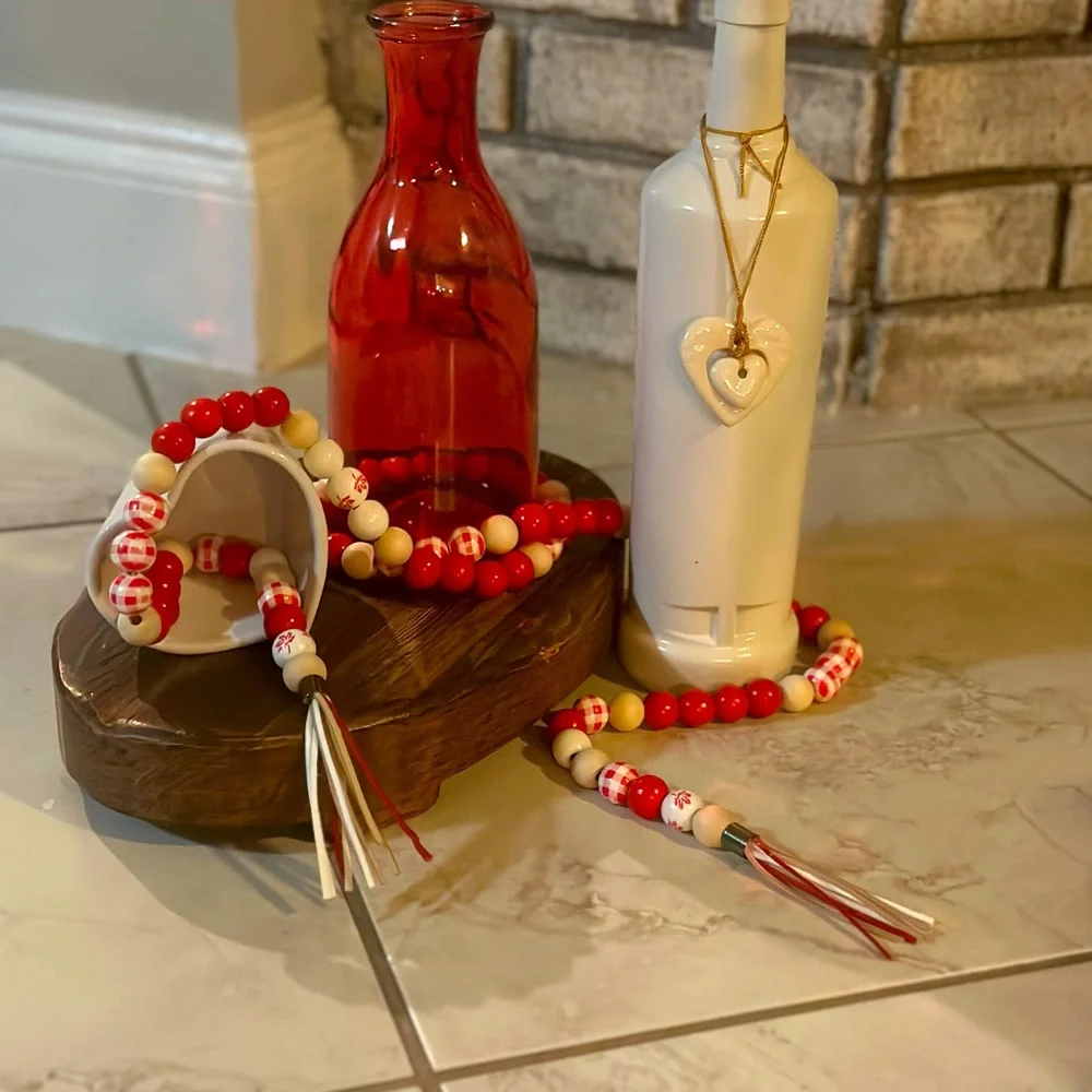 Red & White Beaded Garland 8 foot long with 4 inch tassels Customize for free!